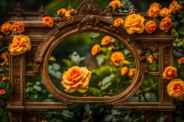 arch with yellow roses and green leaves.