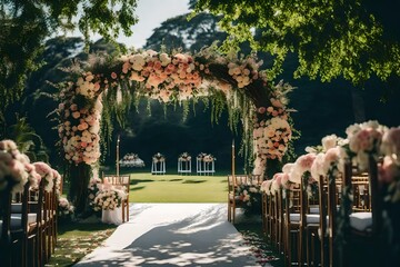 Ceremony area. Wedding flower arch