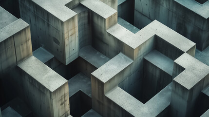 Abstract geometric maze of concrete blocks.