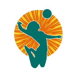 Silhouette of a female volley athlete in action pose. Silhouette of a woman playing volley ball sport.