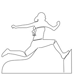 Continuous one line silhouette drawn running athlete girl runner