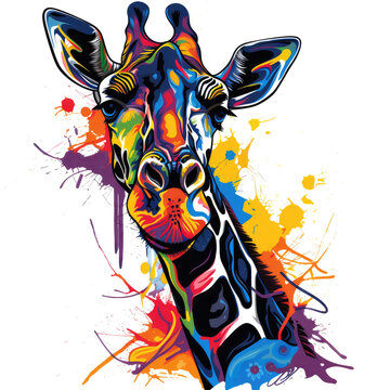 giraffe head colorful illustration design, transparent background, AI generated Images