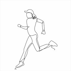 Fototapeta na wymiar Continuous one line silhouette drawn running athlete girl runner