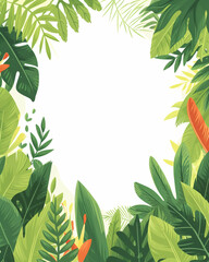 Naklejka premium Tropical Greenery Frame: Lush Foliage and Exotic Plants Border with Copy Space for Invitations, Banners, and Backgrounds