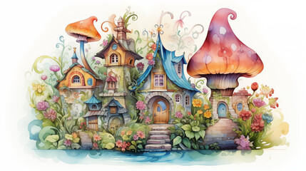 Watercolor illustrations of villages in various stories are used for decoration.
