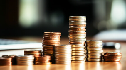 Man aligning coins on scale concept,Photo financial growth graph on hand, business people are documenting office finance Generated by AI