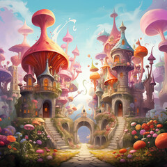 Watercolor illustrations of villages in various stories are used for decoration.