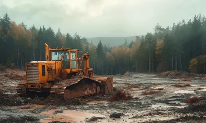 Fotobehang bulldozers clear forest land © Pumapala
