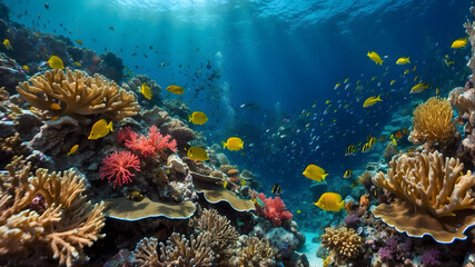 The symphony of underwater coral reefs and colorful fishes