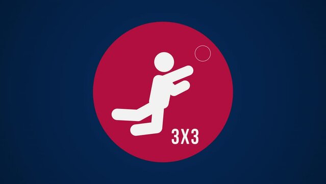 Pictograma de los Juegos Ol&iacute;mpicos en el centro con el deporte baloncesto 3x3 en fondo azul. 