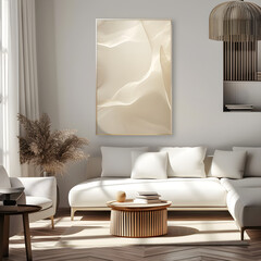 Living Room Design with abstract wall hanging.