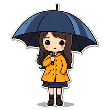 A girl wearing umbrella cartoon. Cartoon girl with umbrella