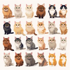 Collection of cat illustrations on a white background.