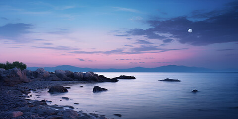 Fototapeta na wymiar Blue pink sunset, Scenic view of sea during sunset, Harmony in Hues, Generative AI