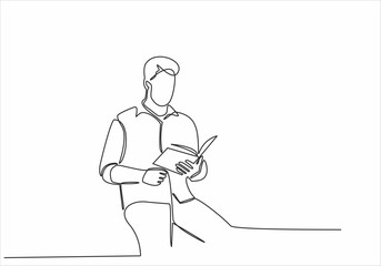 Fototapeta na wymiar continuous line drawing of man studying reading book