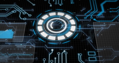 Image of data processing over black background