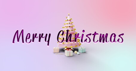 Image of merry christmas text over christmas tree