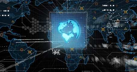 Image of computing data processing over globe and world map