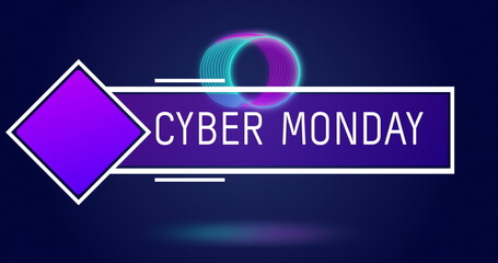 Image of cyber monday and circles in navy space