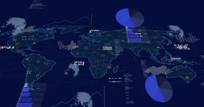 Image of statistics and data processing over world map