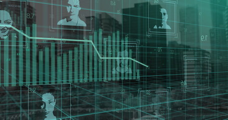 Image of data processing over cityscape