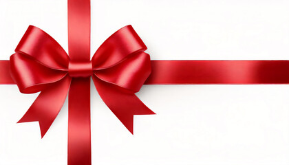 Beautiful bow made from red ribbon on white background with copy space