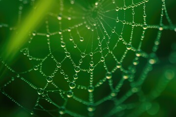 Spider web with dew drops. Hyperrealistic photo