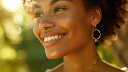 Earrings on smiling woman