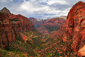 Overcast afternoon view from the end of the Canyon Overlook trail, Zion National Park, Utah,...