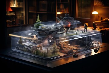  model of the city. Model of the city on the table