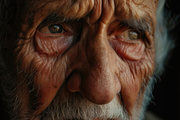 Portrait of an upset old man, with tears in his eyes. Close-up. Hyperrealistic photo