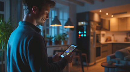 people monitoring home electricity usage with mobile apps, people checking energy usage to save electricity 