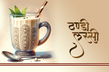 Asia's Sweet Seviyan Lassi, Mint and Walnut Lassi: Authentic Indian Drink with hindi calligraphy lassi drink name logo, Holiday Lassi: Indian Traditional Drink