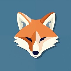 Fototapeta premium Simple Flat Illustration of Fox Head Isolated on Blue Background. Generative AI