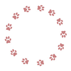 猫の肉球　足跡　円形フレーム　飾り枠　飾り罫　囲み　見出し　丸　シンプル　白バック　透過