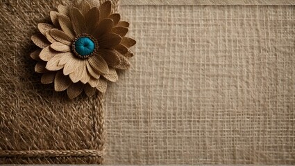 Flowers embroidered on burlap. Vintage, rustic style. Holiday, wedding, engagement concept. Background for design, print, postcard, banner, textile, advertising, with copy space for text