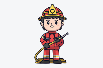 Cute Firefighter Cartoon Character Illustration