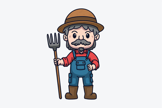 Cute Farmer Cartoon Character Illustration