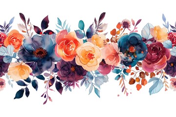 Vibrant watercolor floral border design. hand-painted flowers with artistic elegance, ideal for invitations and cards. AI
