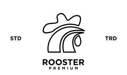 rooster line outline monoline logo vector icon illustration