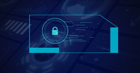 Obraz premium Image of online security padlock and data processing over digital screen