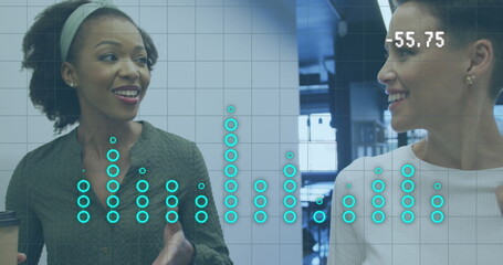 Image of data processing over diverse business people working in office