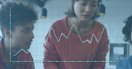 Image of data processing over diverse business people in office