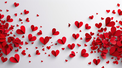 Isolate red paper hearts on a white Background, Valentine's Day