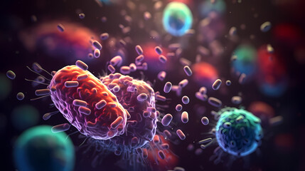 Macroscopic observation of organisms bacteria and cells and viruses under laboratory microscope