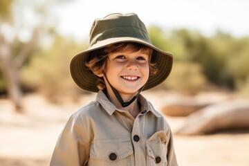 Portrait of a smiling boy in cowboy hat looking at the camera
