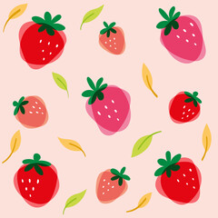 Cute strawberry hand-drawn pattern. Sweet strawberry background image on a pink background.