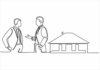 continuous line of men selling houses with businessmen