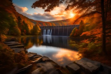 Sunrise at Shaggers Inn Dam in Clearfield County,Pennsylvania - obrazy, fototapety, plakaty
