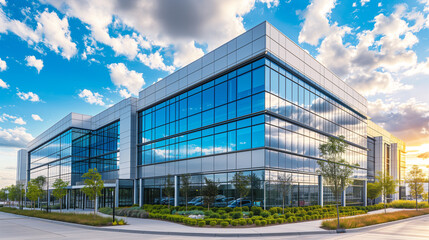 Fototapeta na wymiar New commercial office building with blue window glass.
